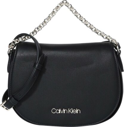Calvin Klein Taška přes rameno 'SADDLE BAG W/CHAIN' černá